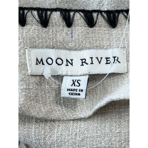 Anthropologie Moon River Wrap Dress Natural Large Ruffle Cotton Linen Trimmed XS - Picture 7 of 9